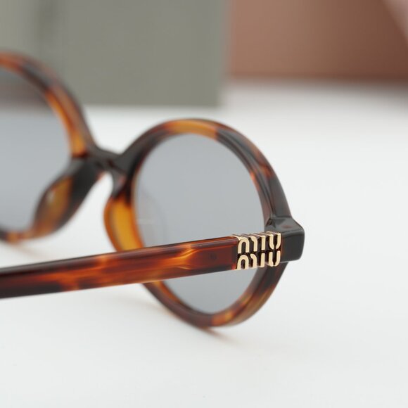 Miu Miu MU04ZS 21C40O Oval Sunglasses – Havana Mahogany\\Grey main image 5